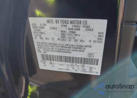 2008 Ford Escape Xlt из США, поврежденный, VIN 1FMCU03Z98KD00692